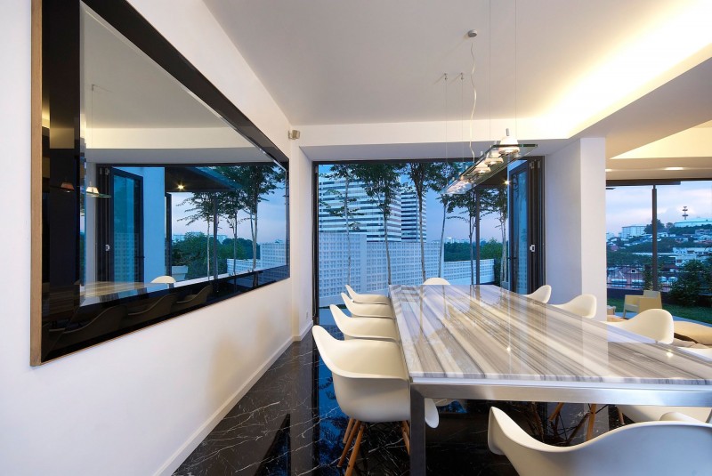 Modern marble dining room in the city