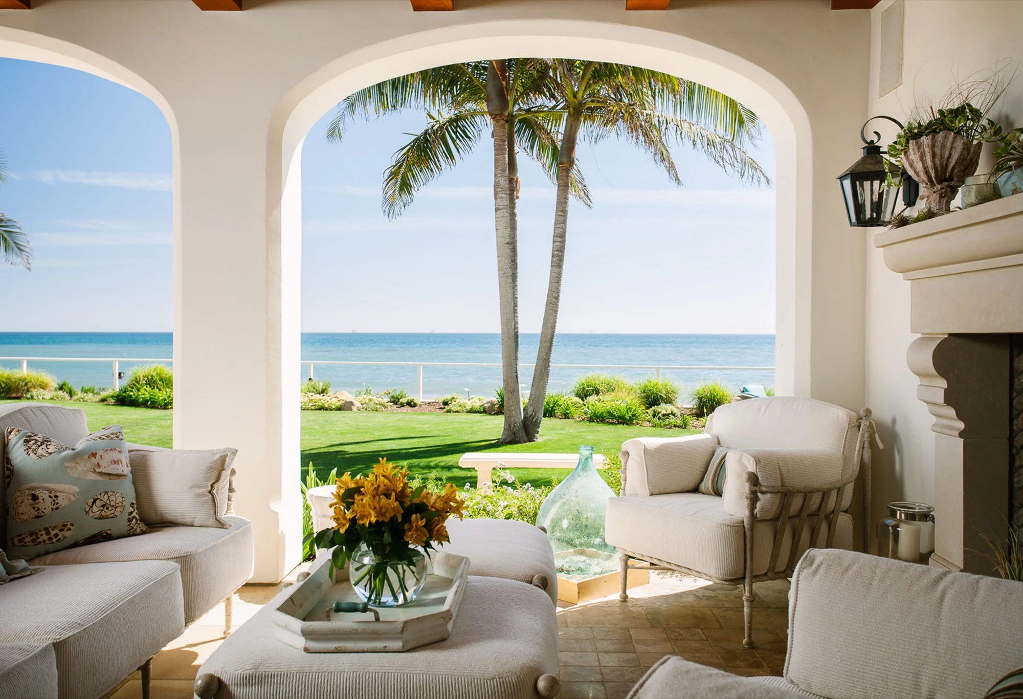 Ocean-facing arched terrace at the Morrow Residence in Montecito by Appleton Partners